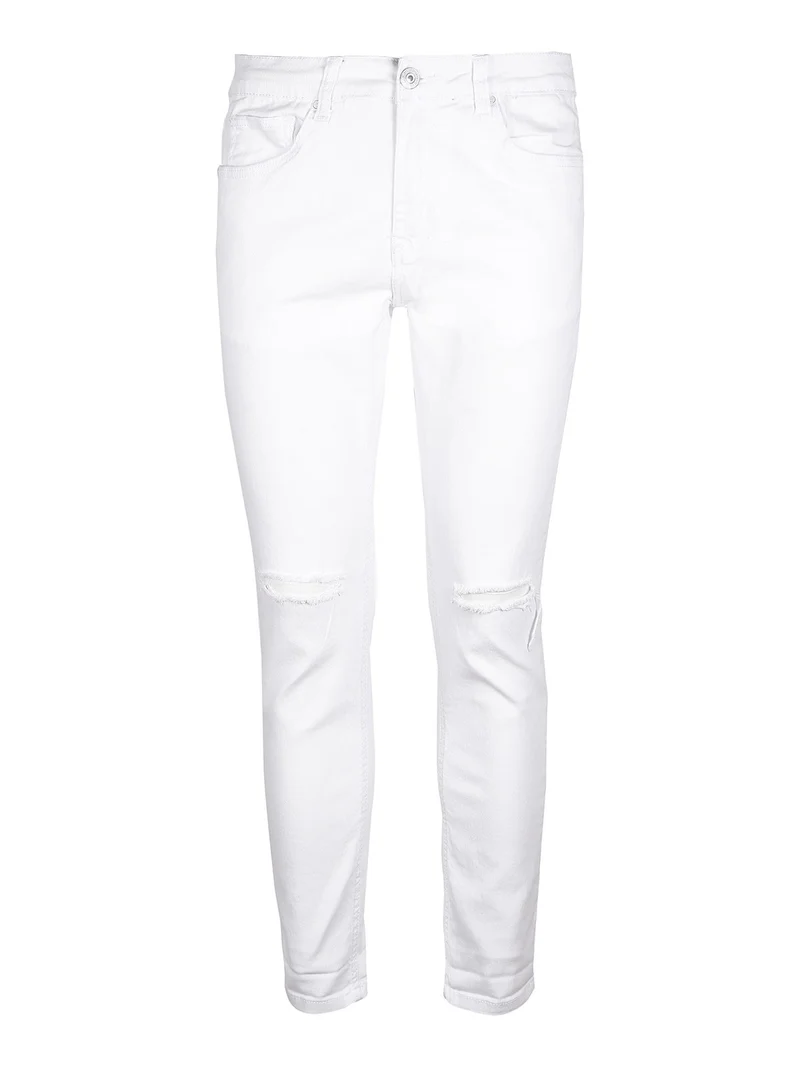 Jeans slim fit uomo con strappi - bianco