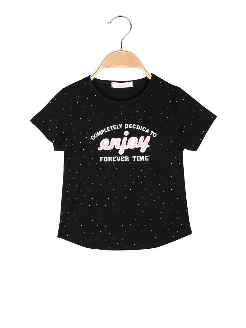 T-shirt da bambina con strass - nero