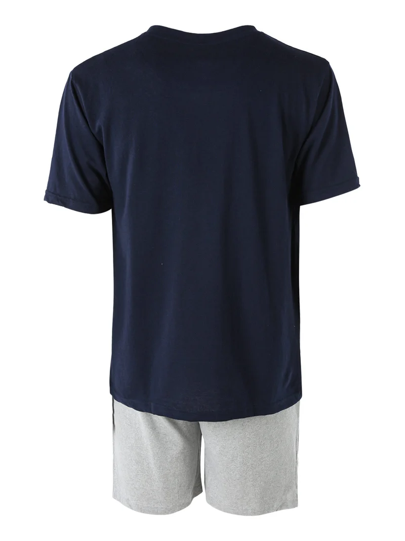 Pigiama corto da uomo in misto cotone con logo - blu scuro