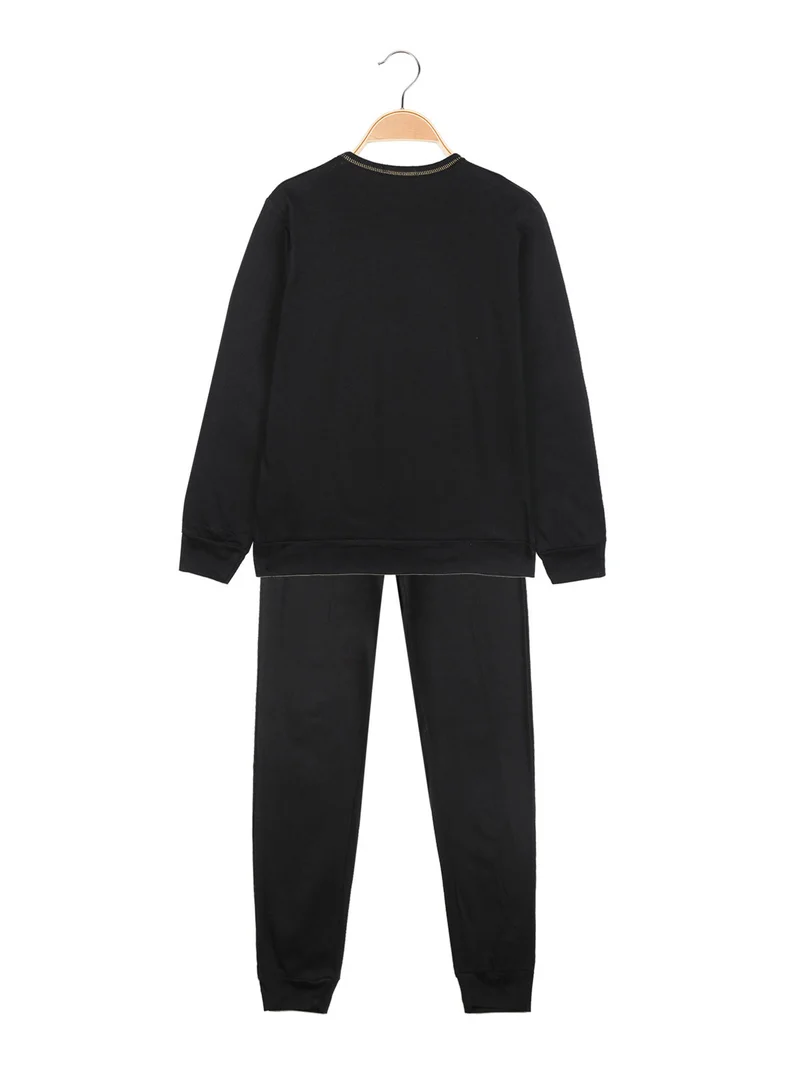 Pigiama da ragazza in cotone con scritta - nero