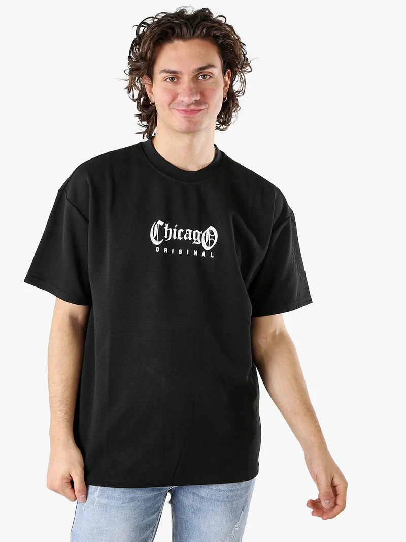 T-shirt oversize da uomo a nido d'ape - nero
