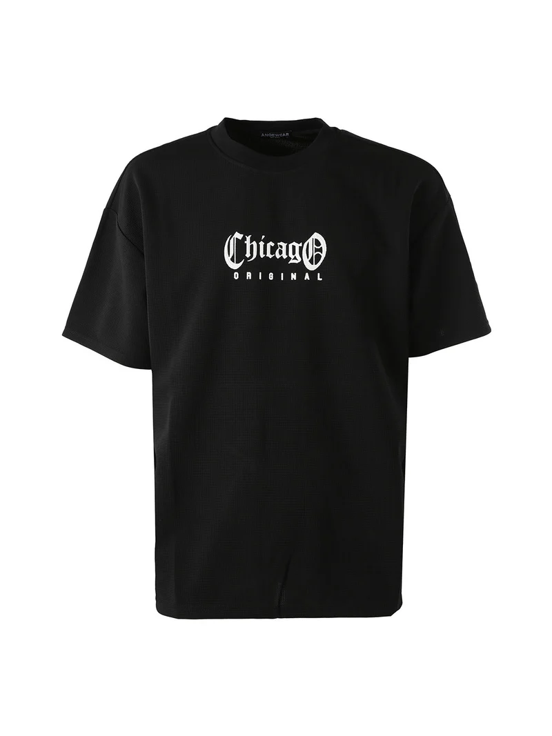 T-shirt oversize da uomo a nido d'ape - nero