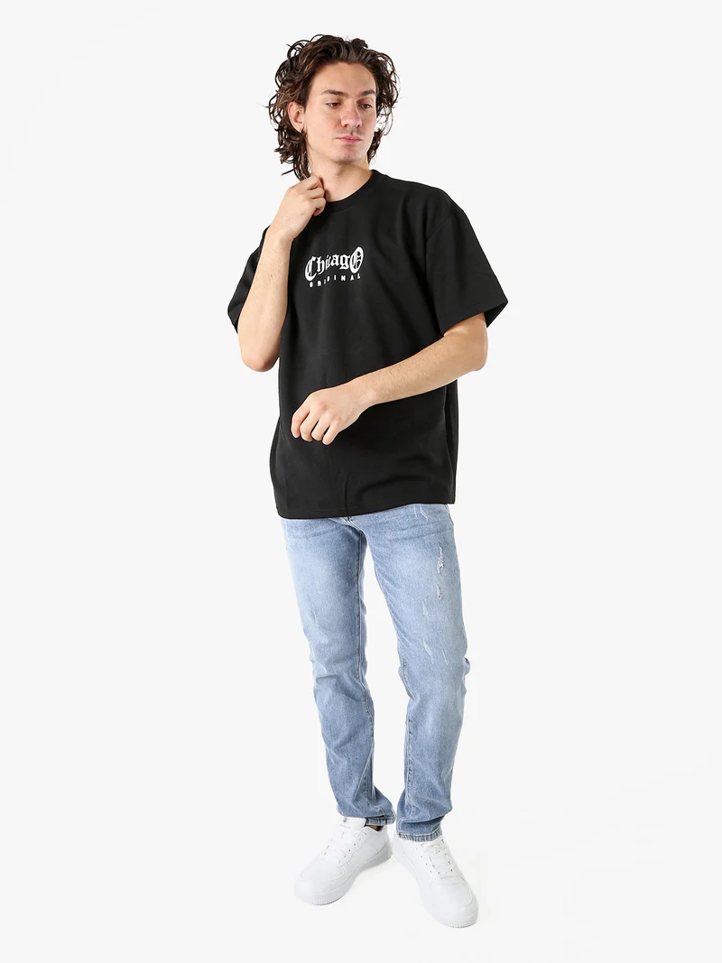 T-shirt oversize da uomo a nido d'ape - nero