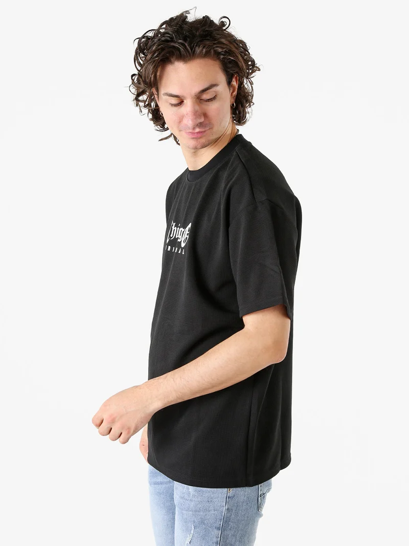 T-shirt oversize da uomo a nido d'ape - nero