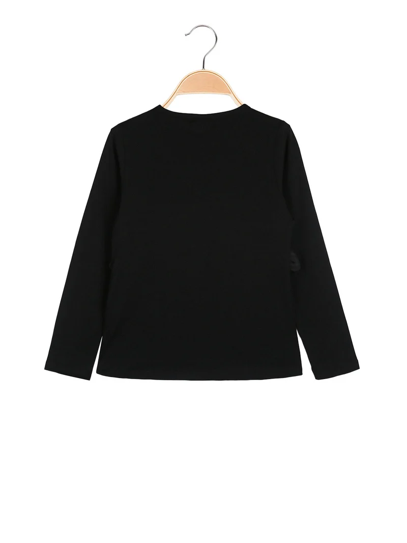 T-shirt da bambina a maniche lunghe con tulle e strass - nero