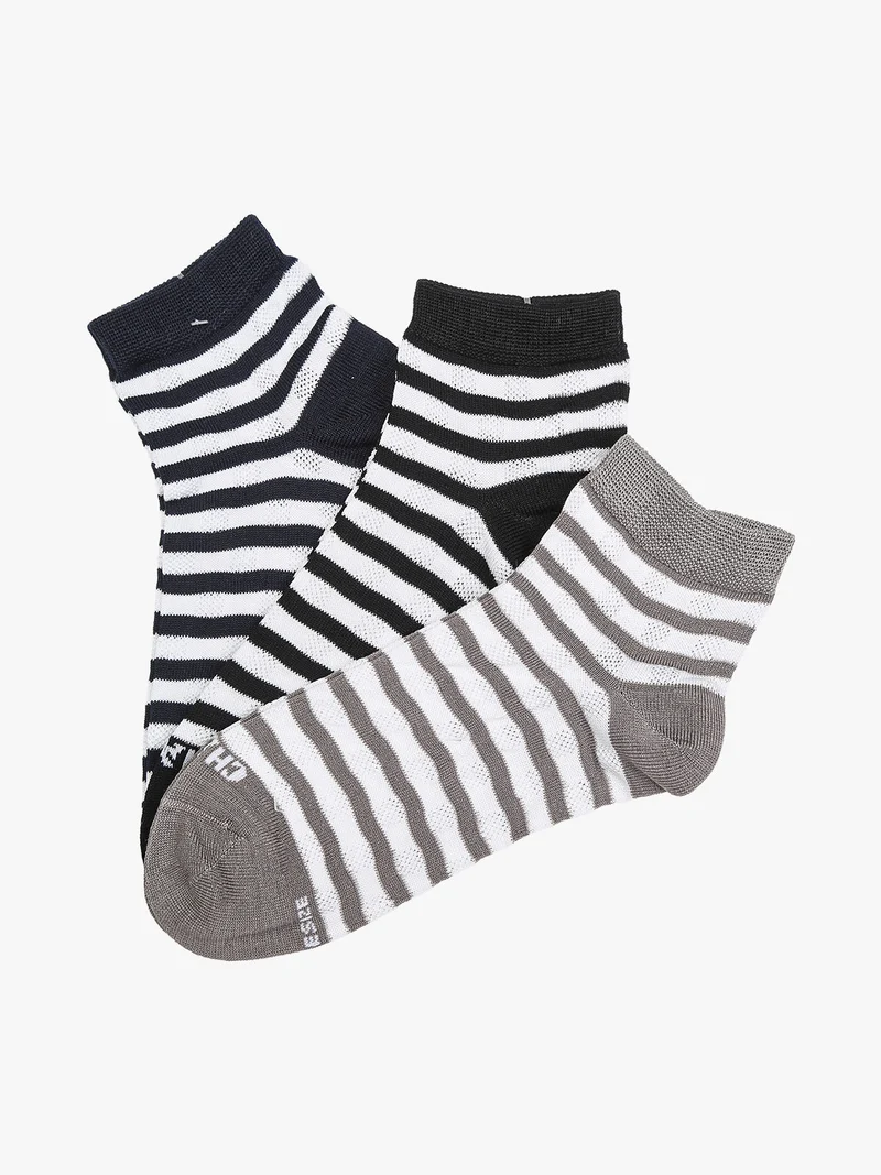 Confezione da 3 paia di calze corte rigate da donna in cotone - grigio