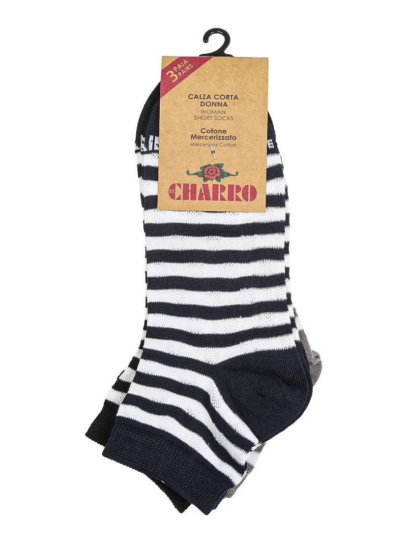 Confezione da 3 paia di calze corte rigate da donna in cotone - grigio