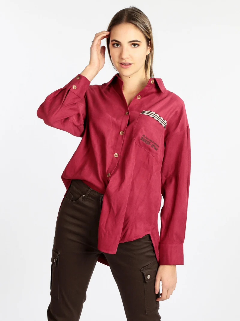 Camicia donna oversize con taschino - bordeaux