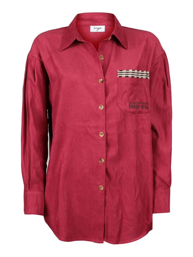 Camicia donna oversize con taschino - bordeaux