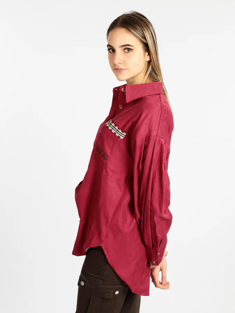 Camicia donna oversize con taschino - bordeaux