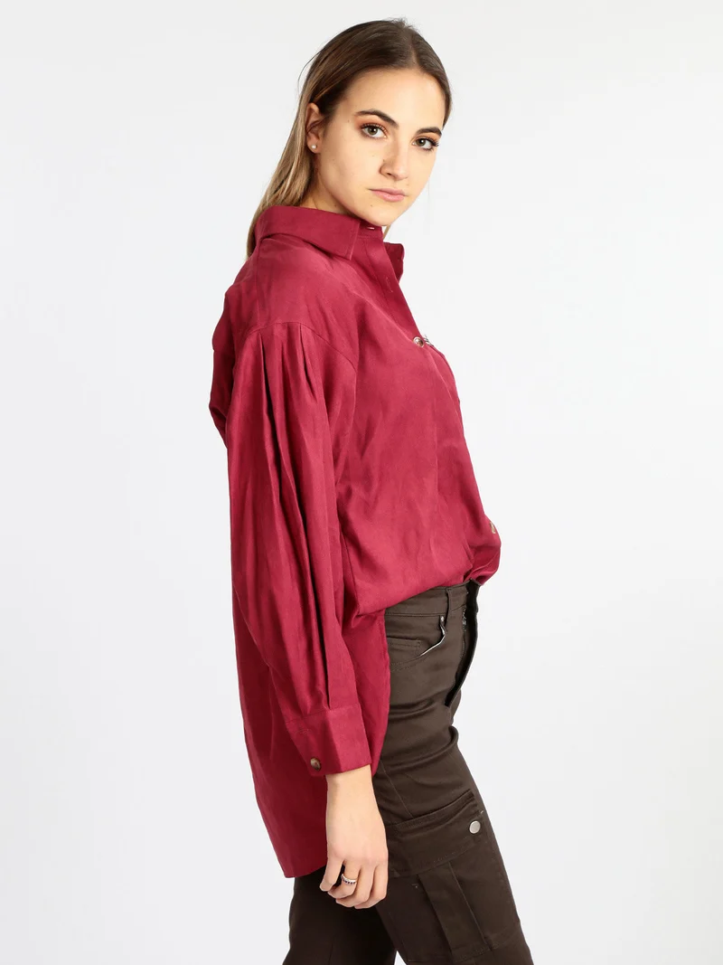 Camicia donna oversize con taschino - bordeaux