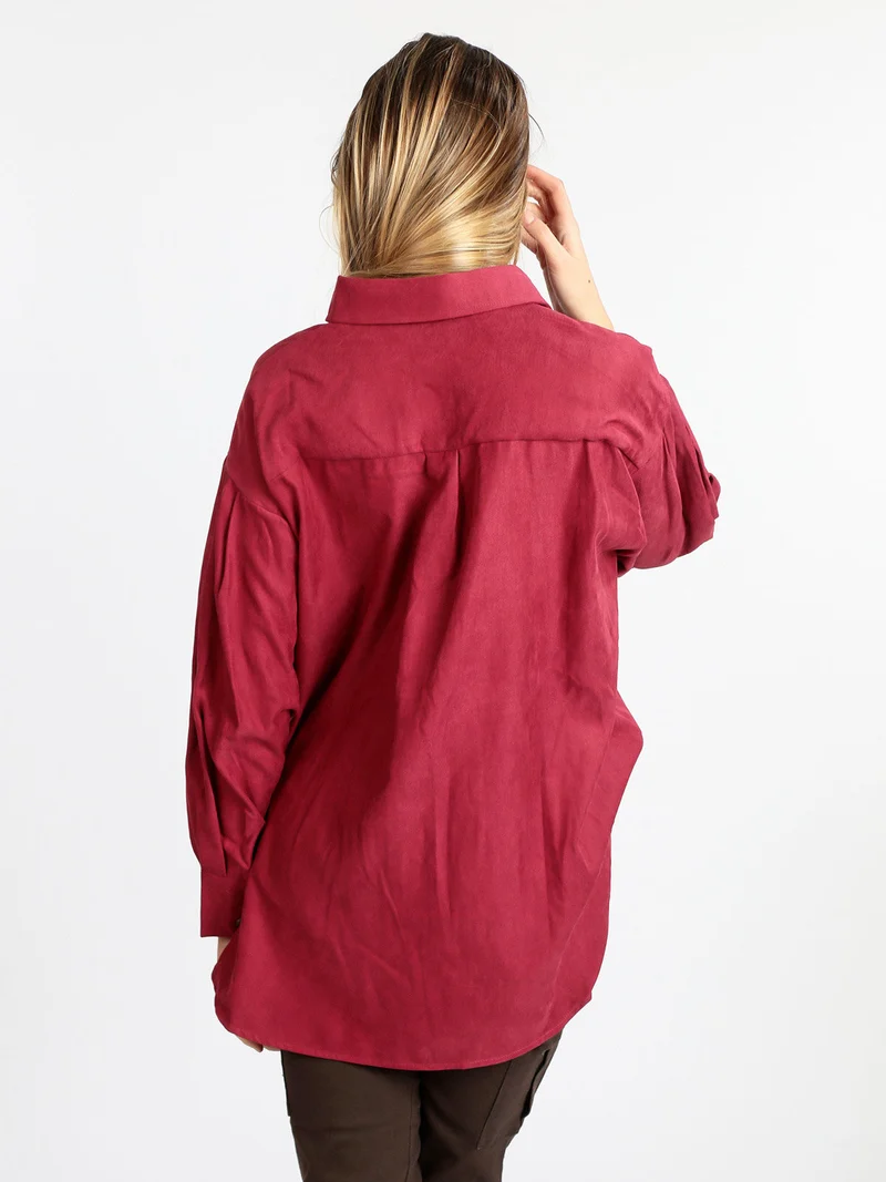 Camicia donna oversize con taschino - bordeaux