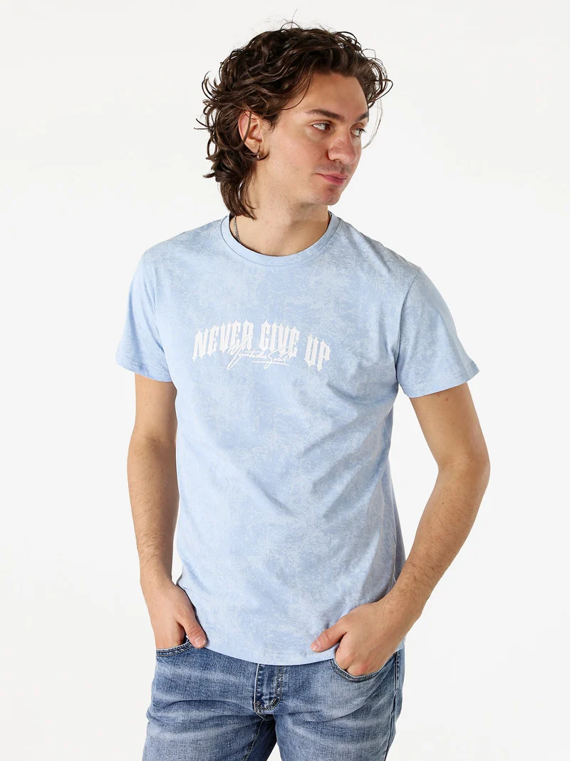 T-shirt girocollo da uomo in cotone con stampe - azzurro