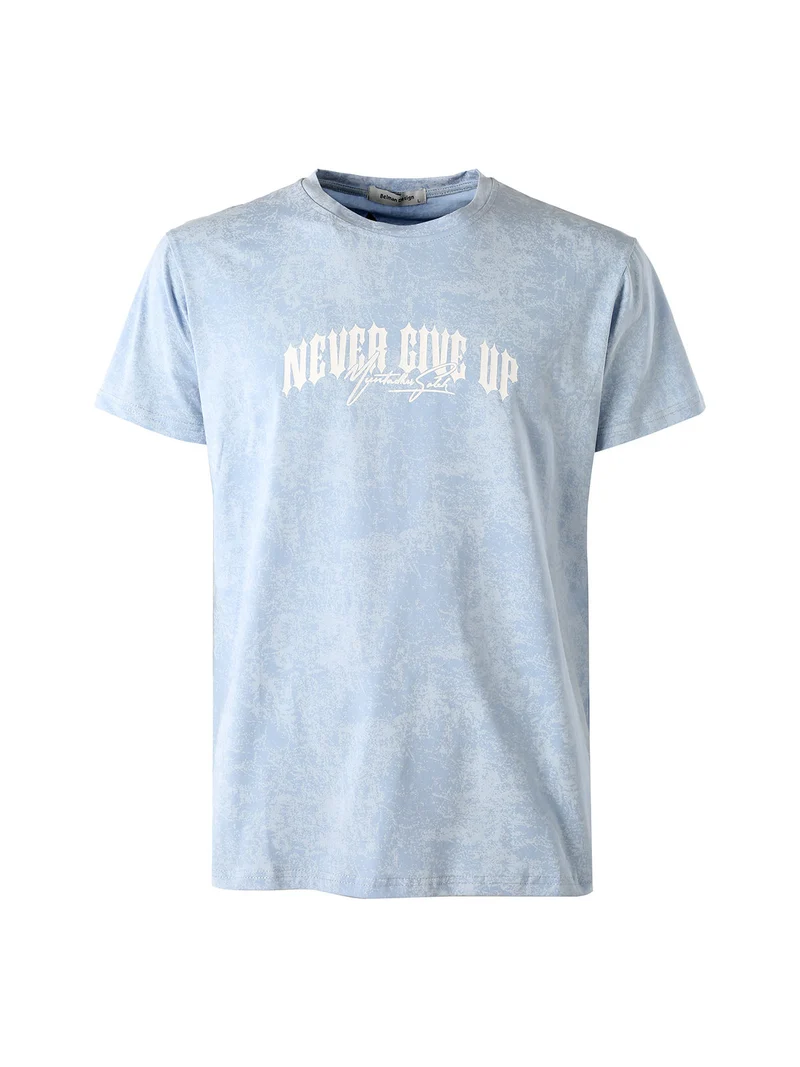 T-shirt girocollo da uomo in cotone con stampe - azzurro