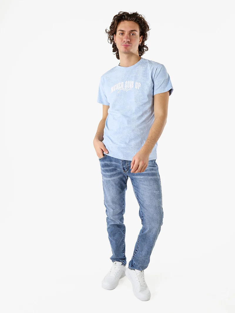 T-shirt girocollo da uomo in cotone con stampe - azzurro