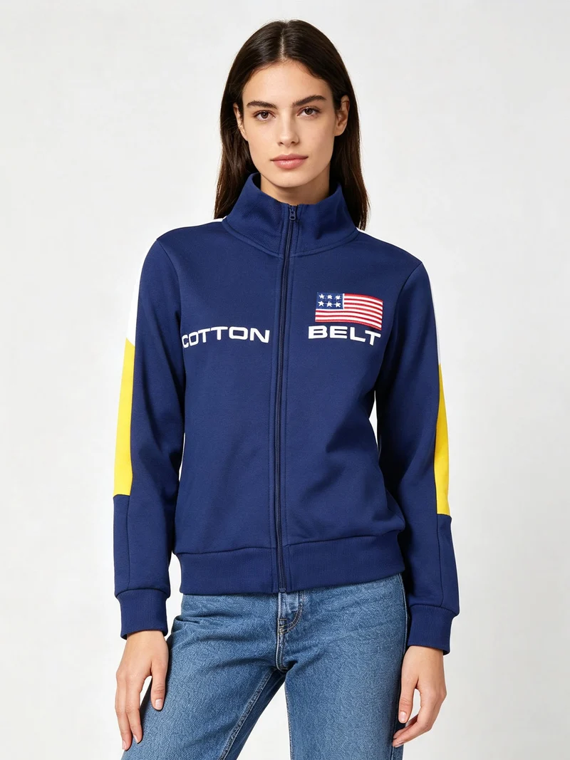Felpa pesante da donna con zip completa - blu