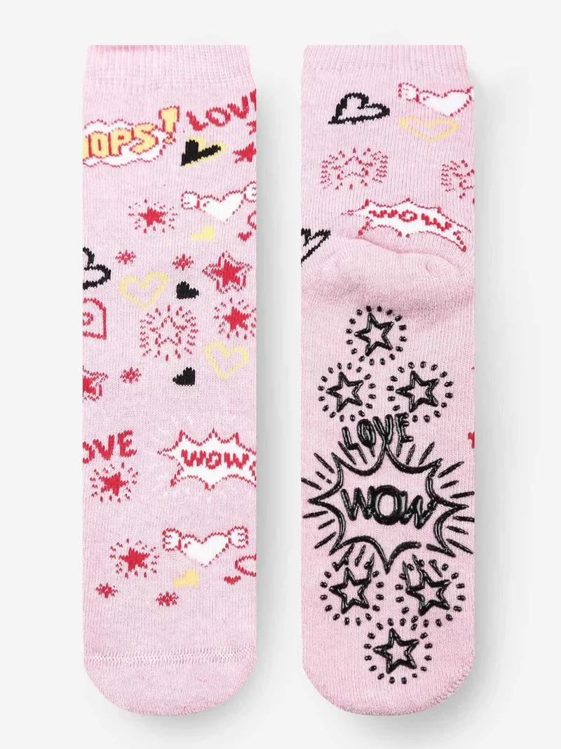 Calze antiscivolo bimba con stampe - rosa