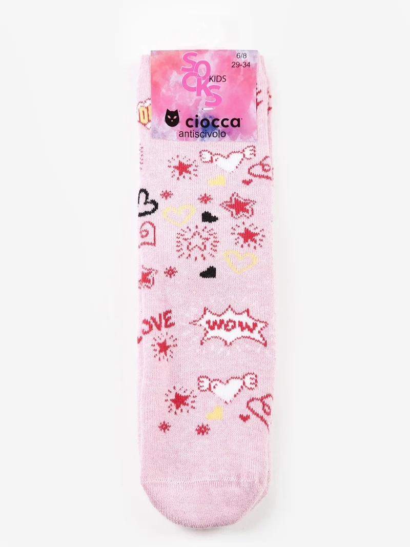 Calze antiscivolo bimba con stampe - rosa