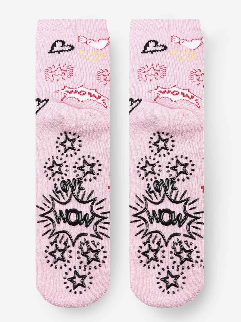 Calze antiscivolo bimba con stampe - rosa