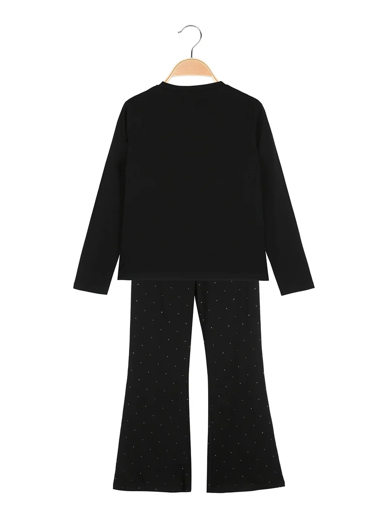 Completo elegante da bambina con paillettes e pantaloni a zampa - nero