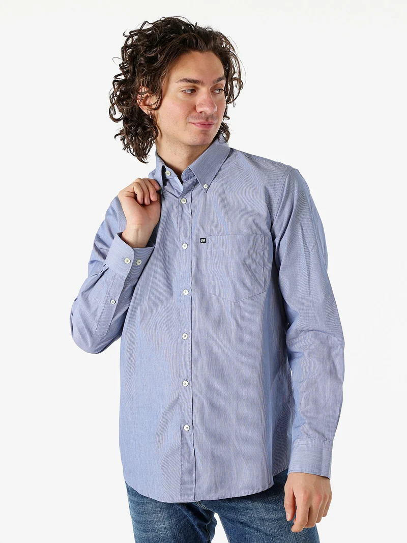Camicia da uomo rigata in cotone a maniche lunghe - blu