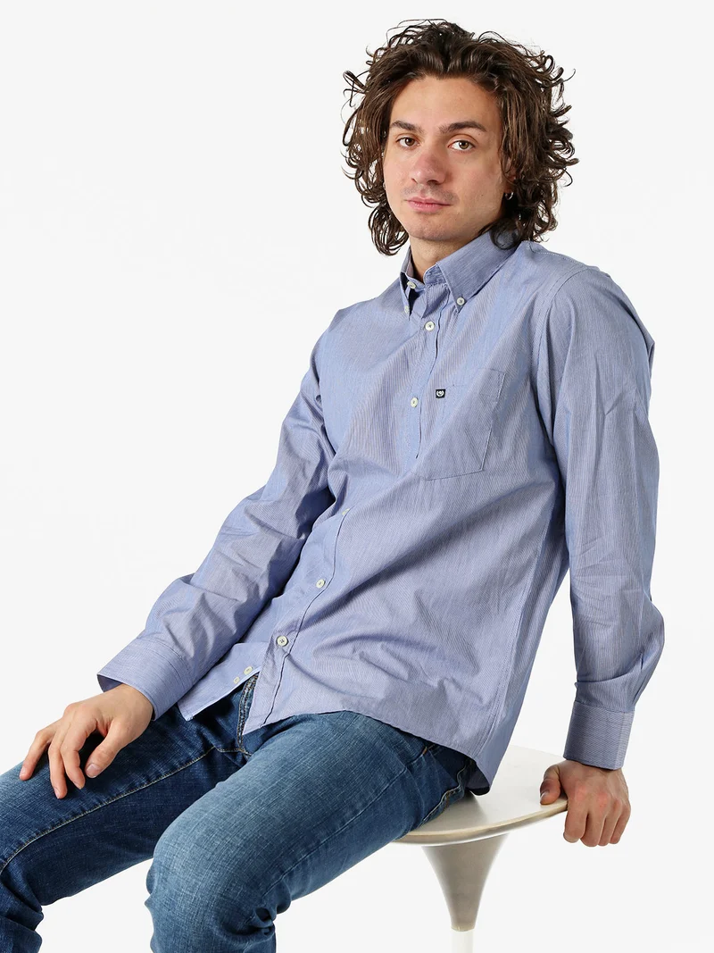 Camicia da uomo rigata in cotone a maniche lunghe - blu