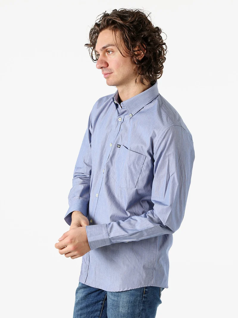 Camicia da uomo rigata in cotone a maniche lunghe - blu