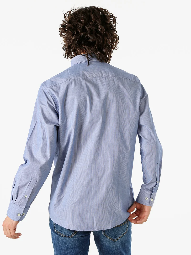 Camicia da uomo rigata in cotone a maniche lunghe - blu