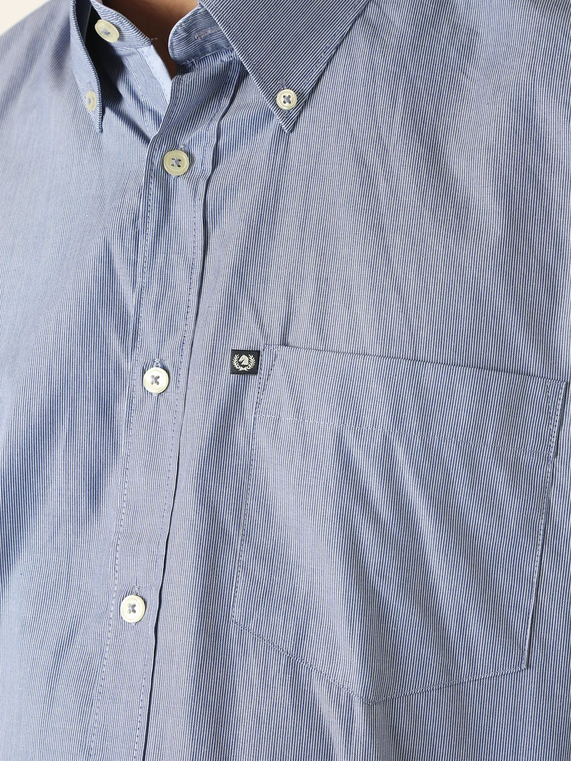 Camicia da uomo rigata in cotone a maniche lunghe - blu