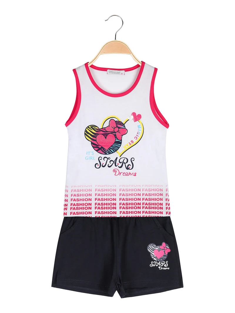 Completo corto da bambina con canotta e shorts - bianco