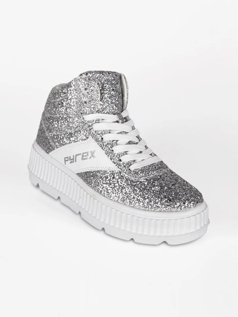 PY030115 Sneakers donna alta glitter - argento