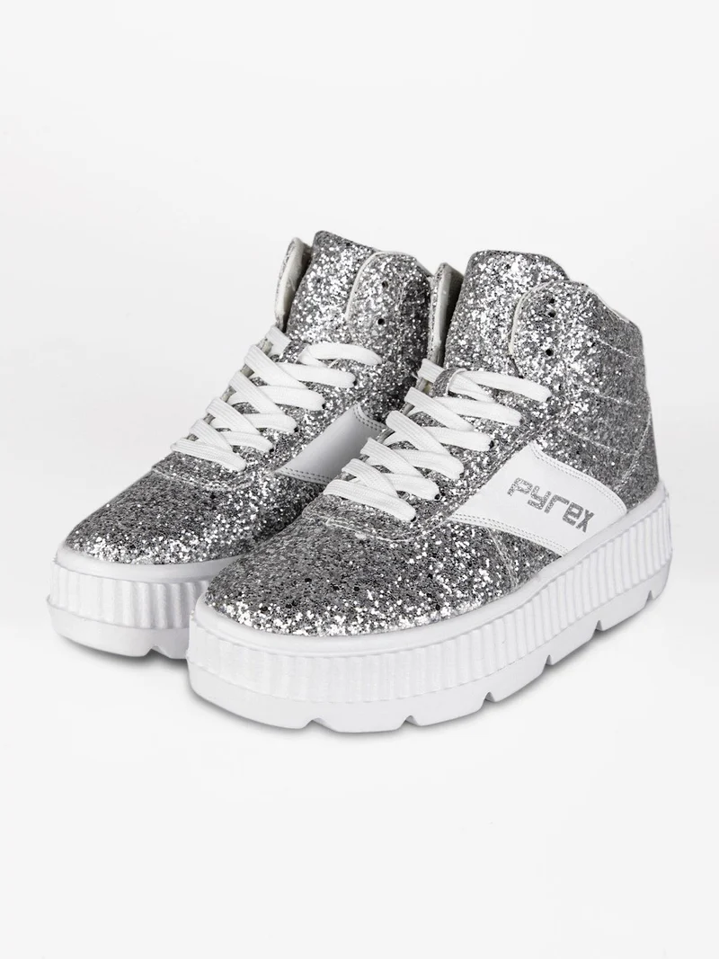 PY030115 Sneakers donna alta glitter - argento