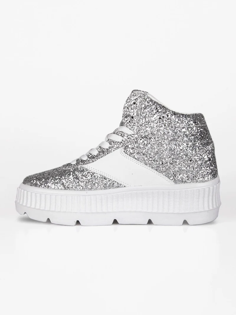 PY030115 Sneakers donna alta glitter - argento