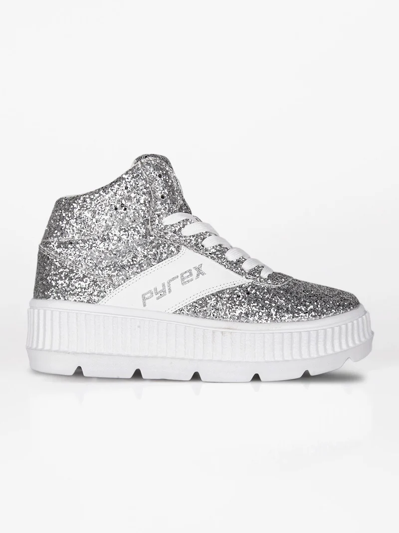 PY030115 Sneakers donna alta glitter - argento