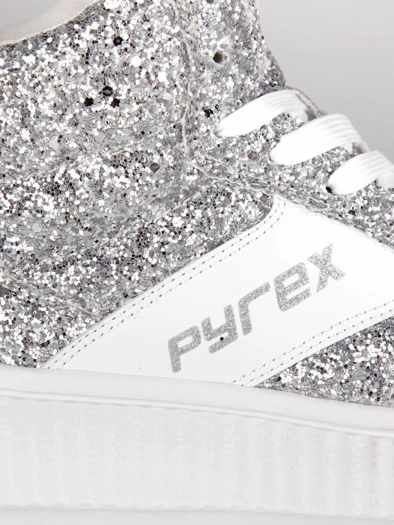 PY030115 Sneakers donna alta glitter - argento