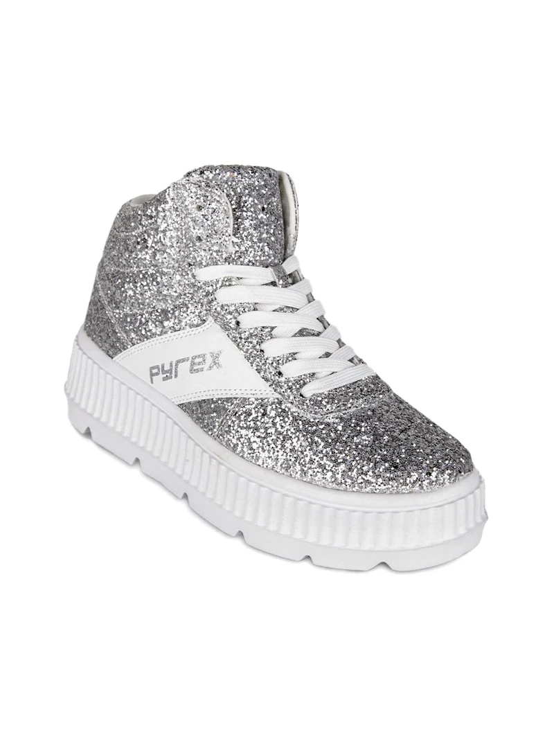 PY030115 Sneakers donna alta glitter - argento
