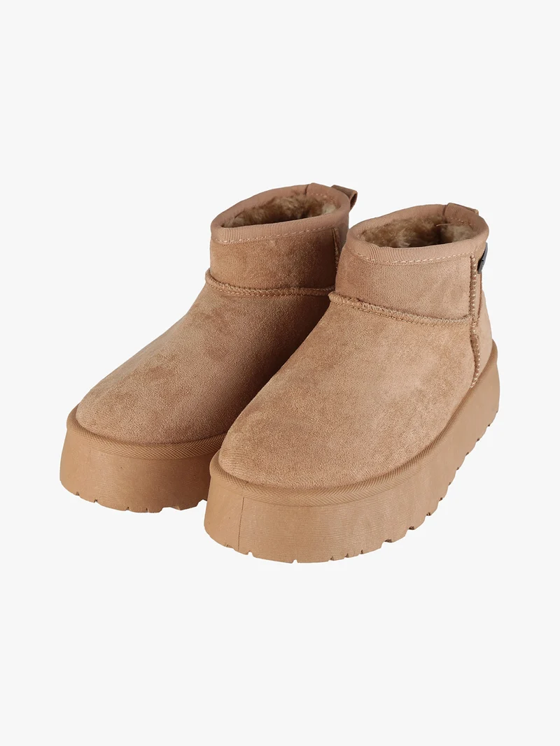 Stivaletti donna con interno in ecopelo e platform - cammello