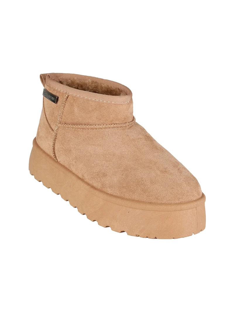 Stivaletti donna con interno in ecopelo e platform - cammello