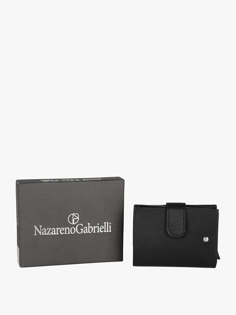 Portatessere in pelle da uomo con clip - nero