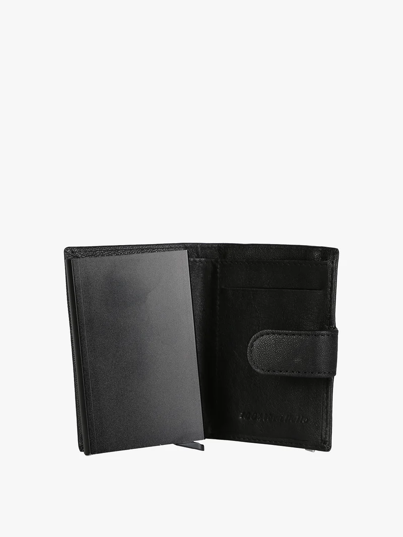 Portatessere in pelle da uomo con clip - nero