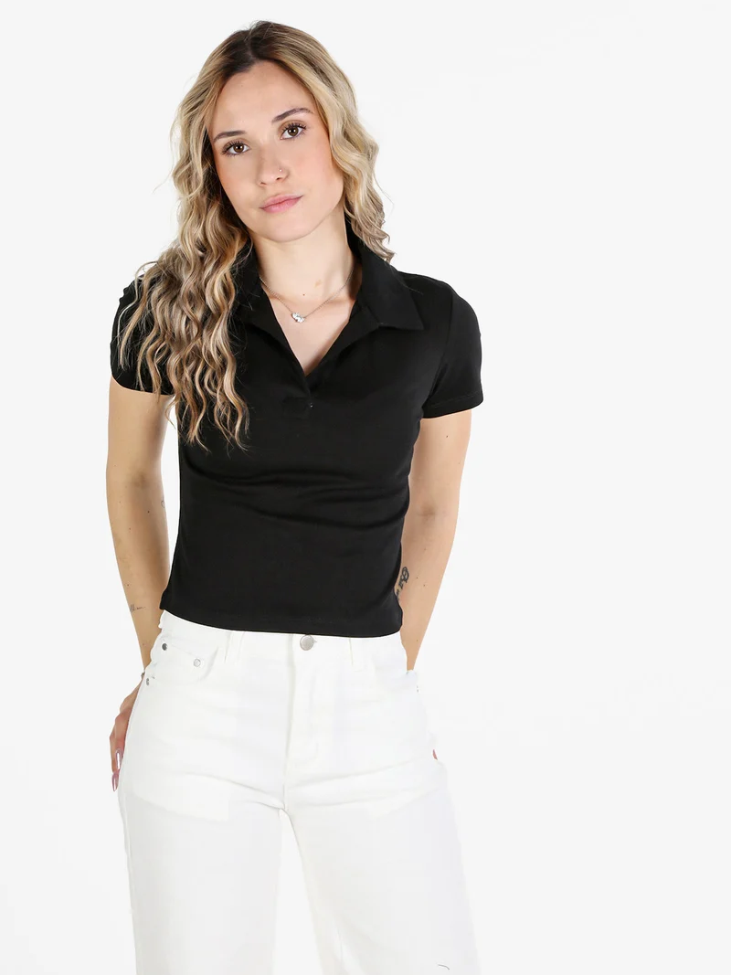 Polo donna in cotone a maniche corte - nero
