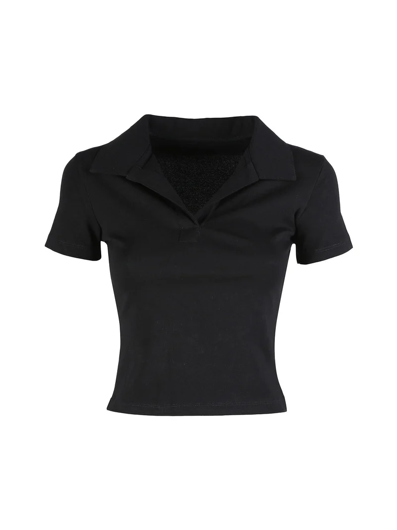 Polo donna in cotone a maniche corte - nero