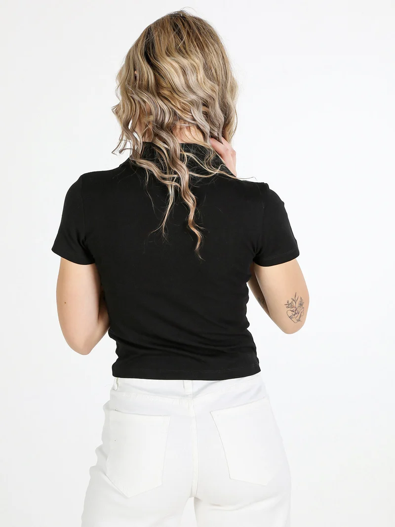 Polo donna in cotone a maniche corte - nero