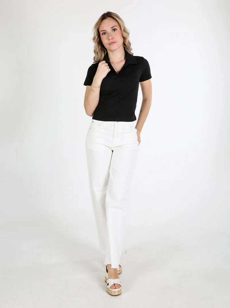 Polo donna in cotone a maniche corte - nero