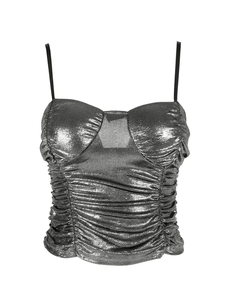 Top donna effetto metallizzato con coppe preformate - argento