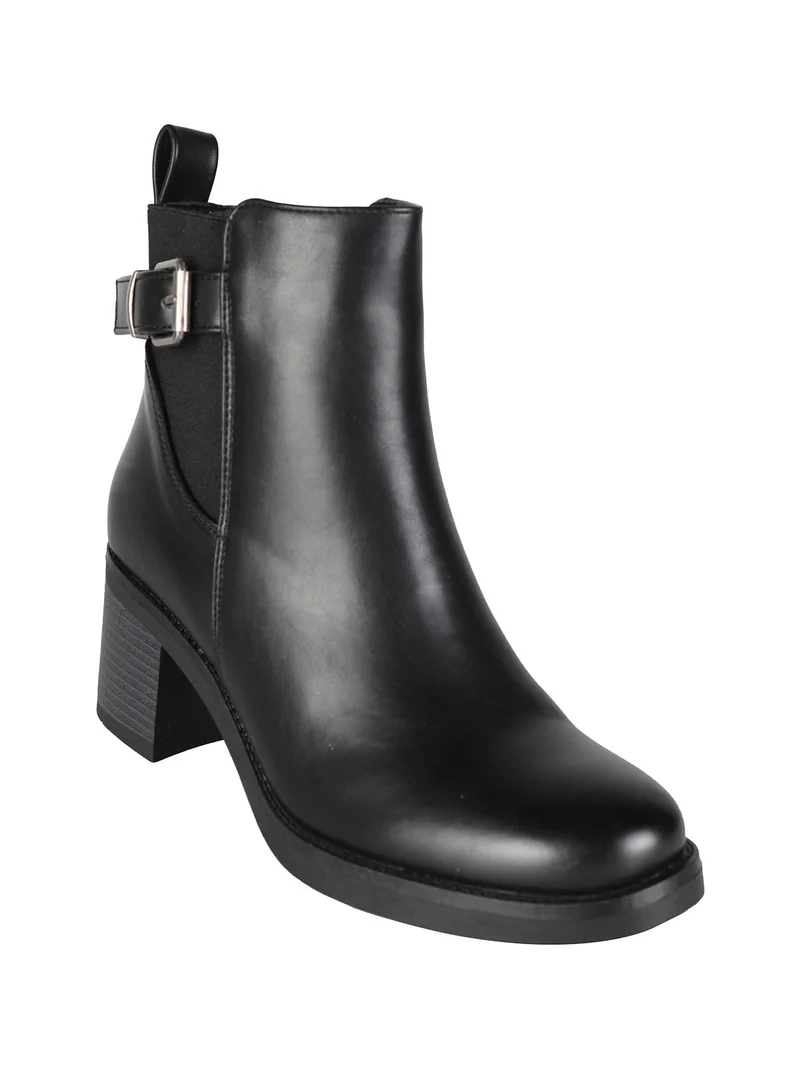 Tronchetti donna con tacco largo e zip - nero