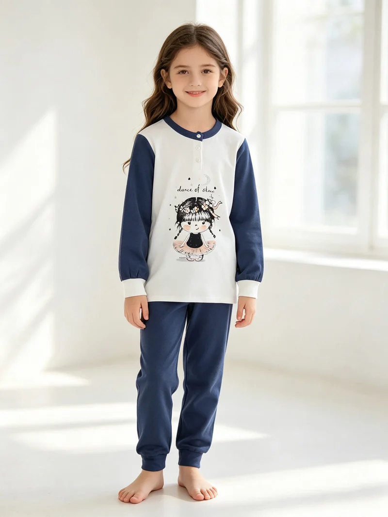 Pigiama lungo bambina in cotone - bianco