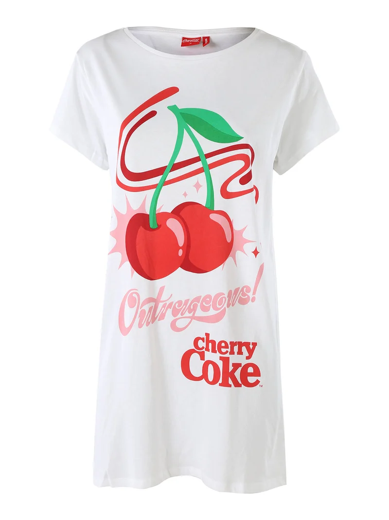 Cherry-Coke maxi t-shirt donna in cotone a maniche corte con stampa disegno - bianco