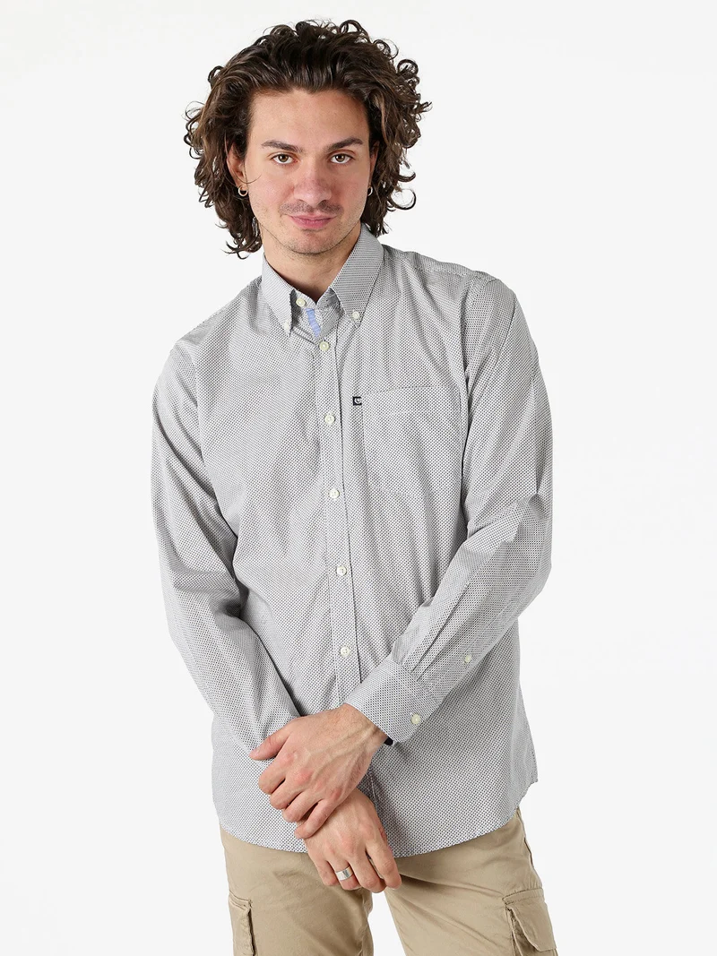 Camicia in cotone da uomo a maniche lunghe con stampe a pallini - multicolore