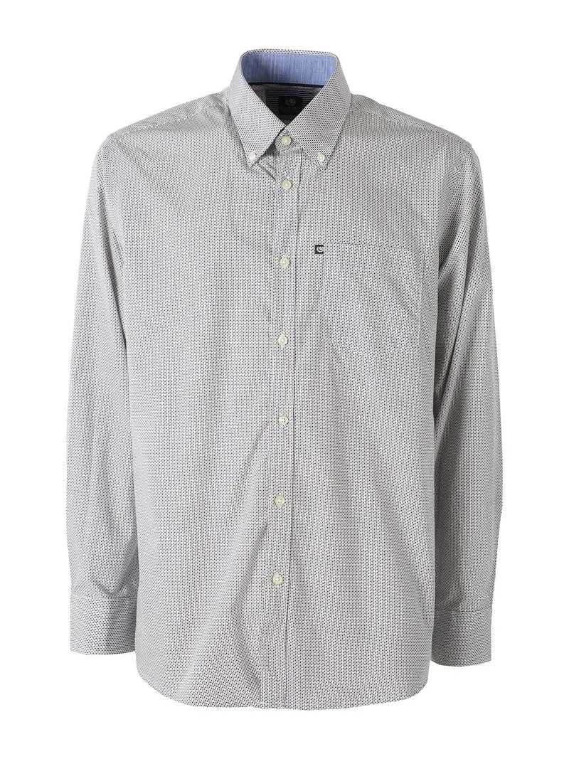 Camicia in cotone da uomo a maniche lunghe con stampe a pallini - multicolore